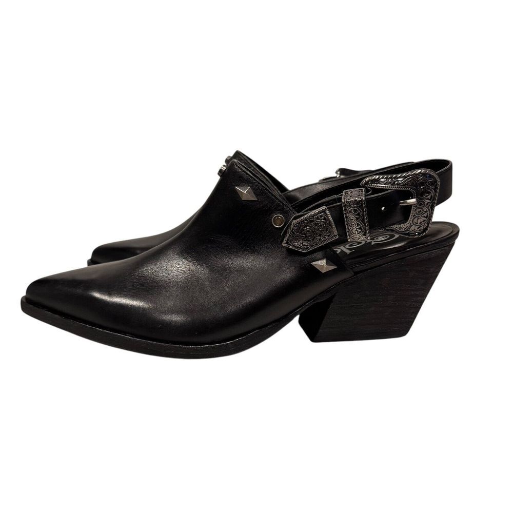 Elegant Black Leather Mules with Buckle Detail